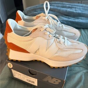New Balance White and Orange Sneakers 327 never worn size 8 1/2! Brand new!